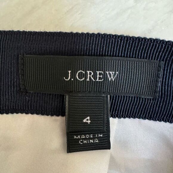 J. Crew Geometric Tile Print Pleated 100% Silk Skirt Size 4 Navy Blue Dusty Pink - Picture 3 of 6